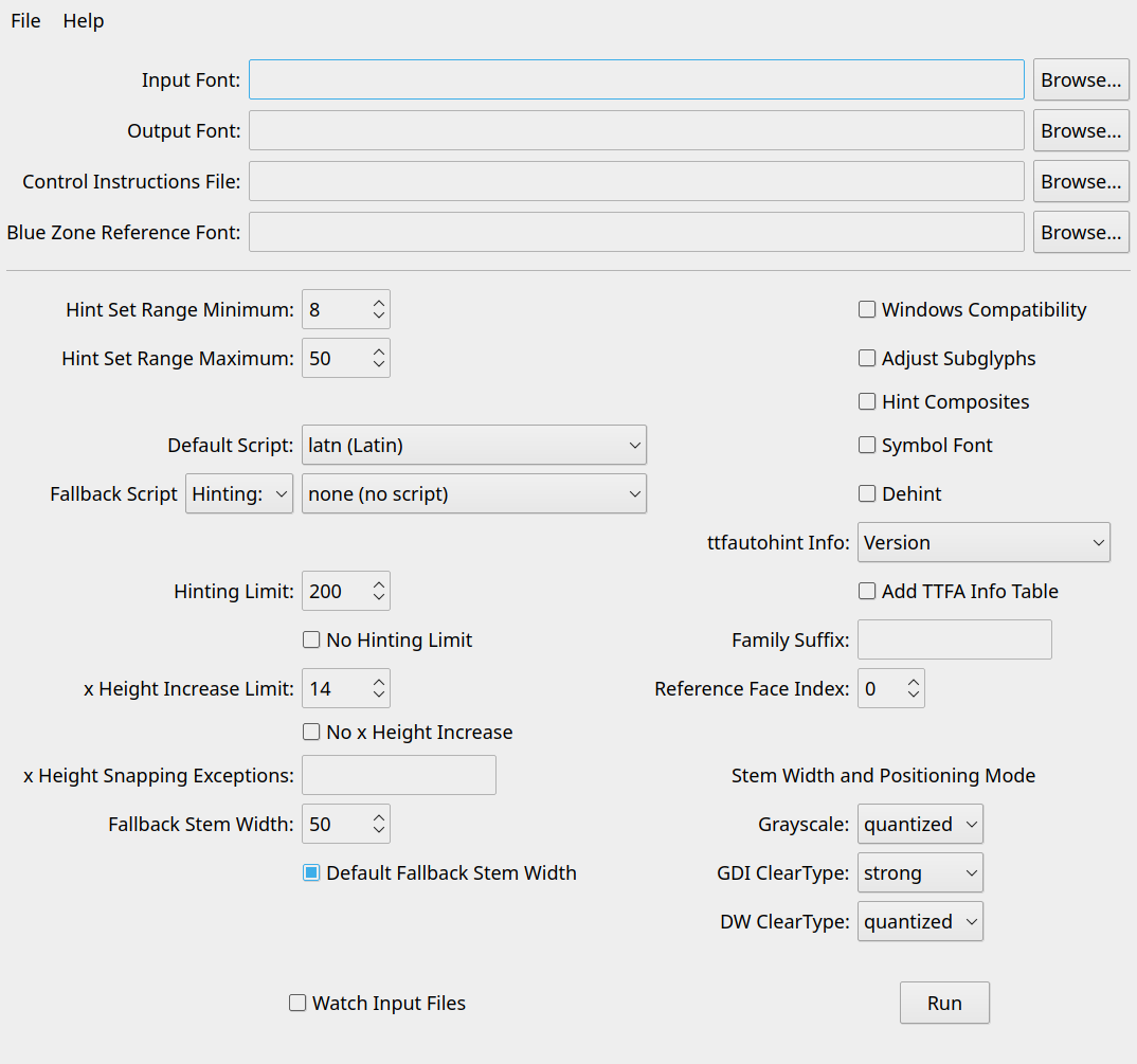 ttfautohintGUI on GNU/Linux running KDE